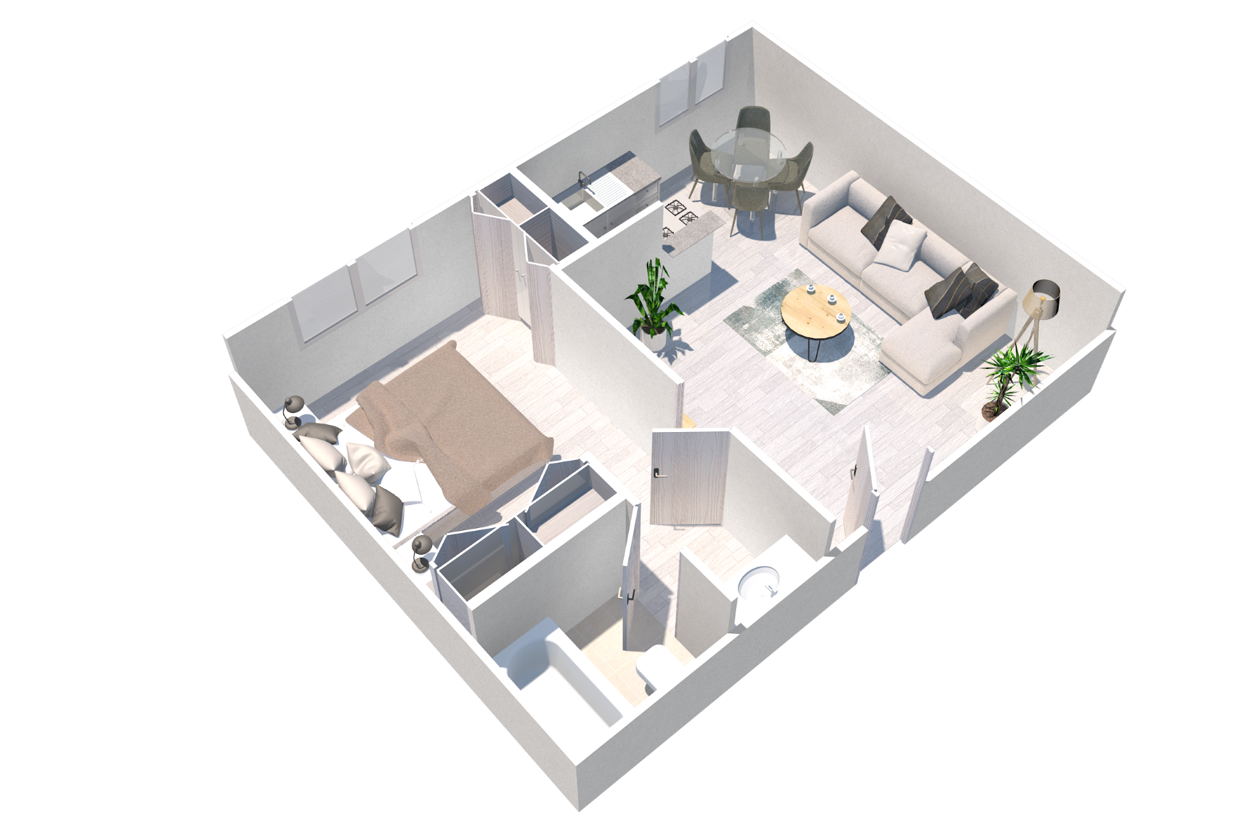 Floor plan for 1 bed, 1 bath, 480 sqft